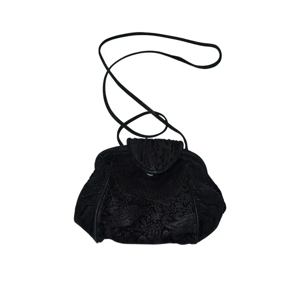 VTG Byrnes & Baker Handbag Snap Clutch Shoulder Strap Black Leather‎ Embellished
